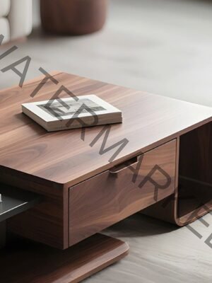Modern Walnut Square Coffee Table with Storage