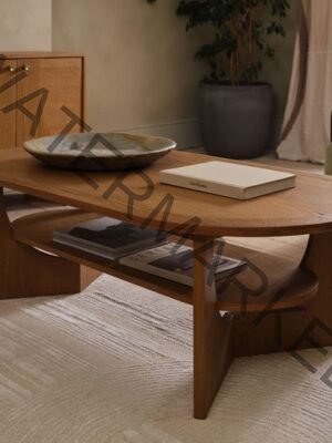 Oval Mid-Century Oak Coffee Table (2-Tier)