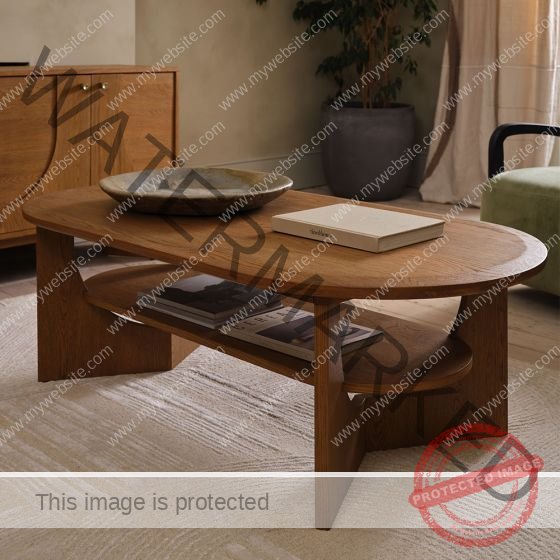 Oval Mid-Century Oak Coffee Table (2-Tier)