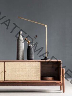 Mid-Century Walnut Media Console with Rattan Doors