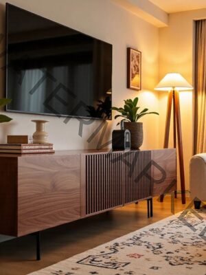 Modern Walnut TV Unit with Slat Doors