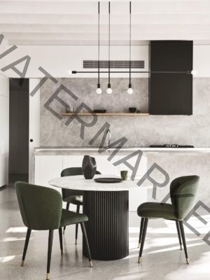 Modern Round Marble Dining Table with Fluted Pedestal