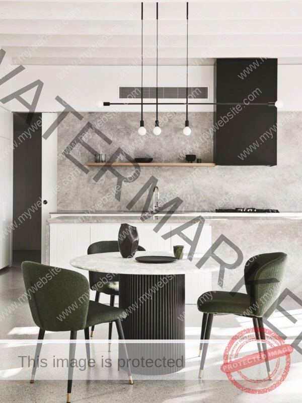 Modern Round Marble Dining Table with Fluted Pedestal
