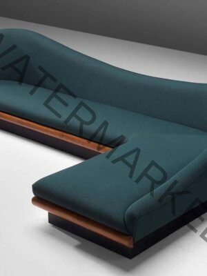 Emerald Green Asymmetric Curved Sofa with Wood Base