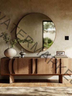 Geometric Relief Wood Sideboard (Circles Design)