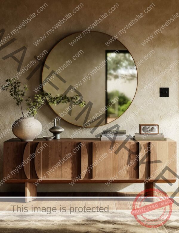 Geometric Relief Wood Sideboard (Circles Design)