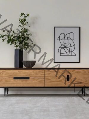 Minimalist Oak TV Stand with Black Frame