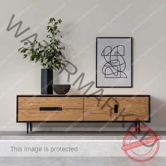 Minimalist Oak TV Stand with Black Frame