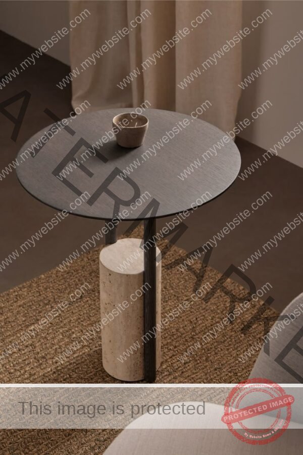 Round Side Table with Travertine Stone Base