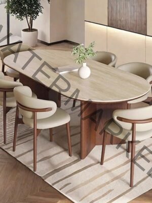 Oval Marble Top Dining Table with Curved Chairs
