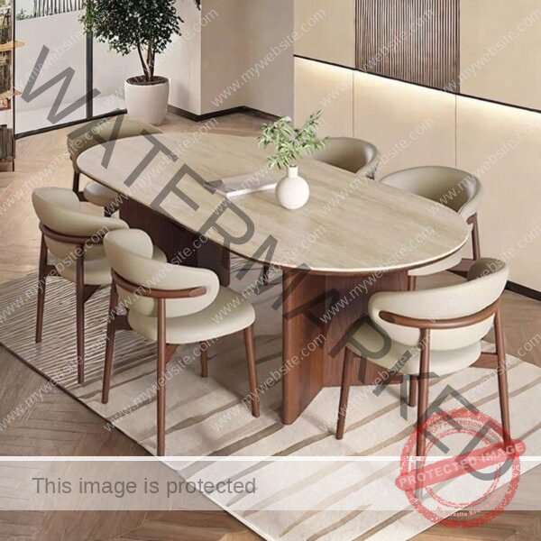 Oval Marble Top Dining Table with Curved Chairs