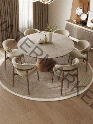 Large Round Oak Dining Table with Sculptural Base