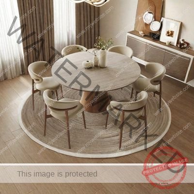 Large Round Oak Dining Table with Sculptural Base