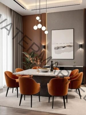 Luxury Square Marble Dining Table with Velvet Chairs