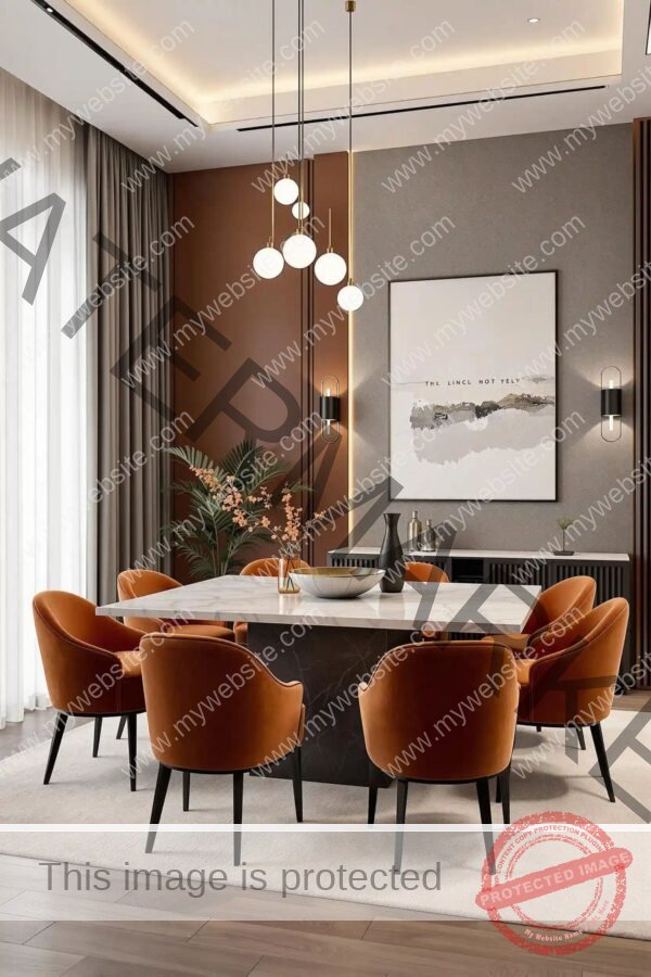 Luxury Square Marble Dining Table with Velvet Chairs