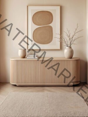 Japandi Style Fluted Oval Sideboard (Light Oak)