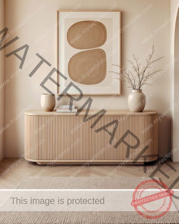 Japandi Style Fluted Oval Sideboard (Light Oak)