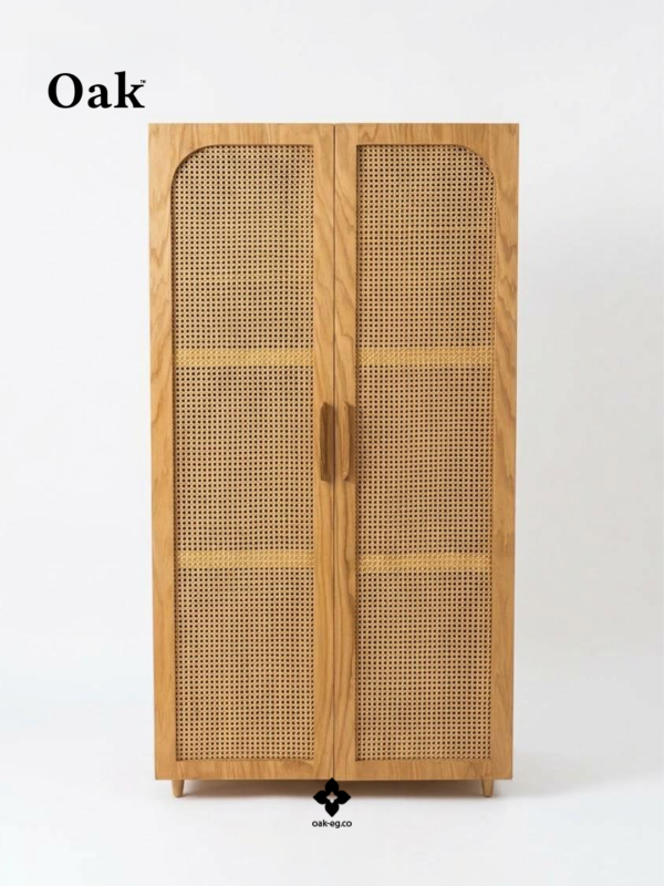 Oak Arched Rattan Wardrobe